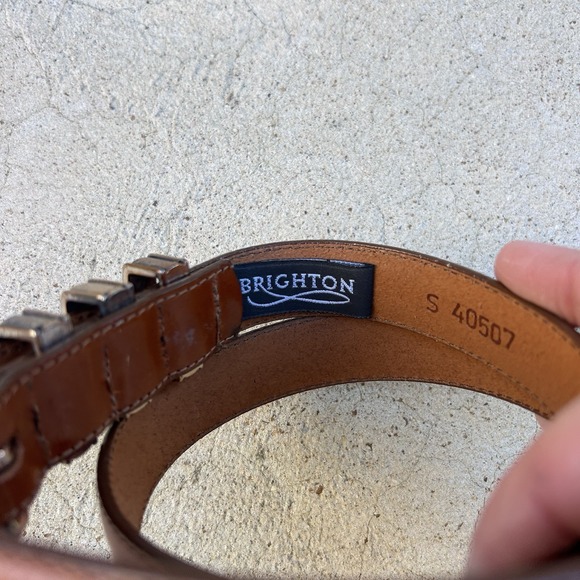 Vintage Brighton Brown Tan Leather Two Tone Silver Buckle Belt Size S Y2K 1995 - Picture 3 of 7